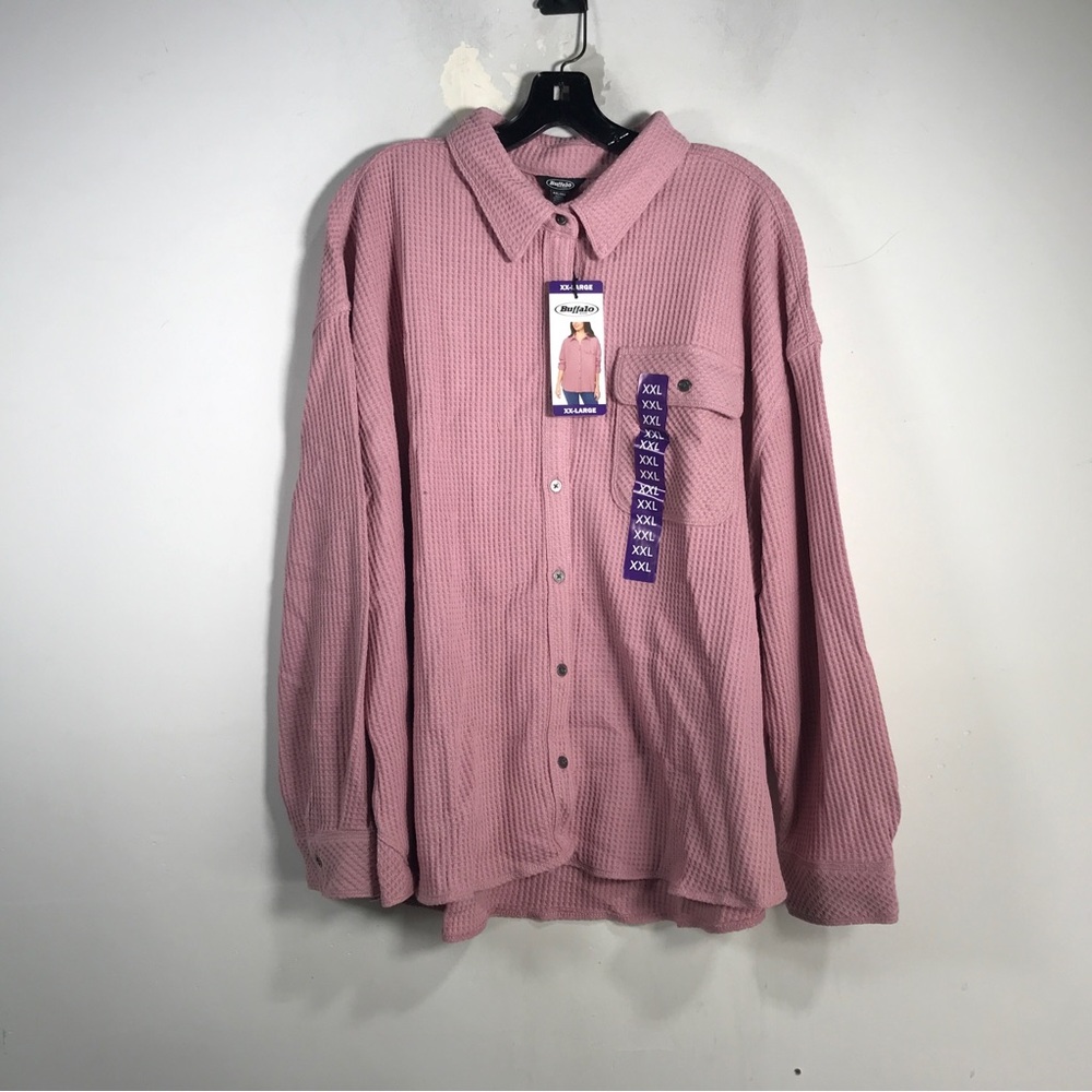 Buffalo Jeans Waffle Button Up L/S Shirt, Women's Size XXL - Midday Rose